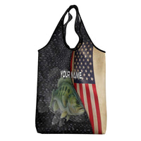 Custom Largemouth Bass Fishing Grocery Bag American Flag and Bubble Texture Background - Wonder Print Shop