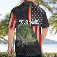 Custom Largemouth Bass Fishing Hawaiian Shirt American Flag and Bubble Texture Background - Wonder Print Shop