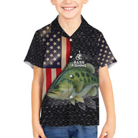 Custom Largemouth Bass Fishing Hawaiian Shirt American Flag and Bubble Texture Background - Wonder Print Shop
