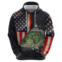 Custom Largemouth Bass Fishing Hoodie American Flag and Bubble Texture Background - Wonder Print Shop