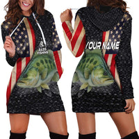 Custom Largemouth Bass Fishing Hoodie Dress American Flag and Bubble Texture Background - Wonder Print Shop