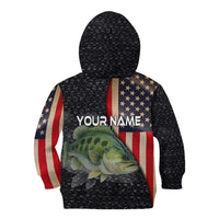 Custom Largemouth Bass Fishing Kid Hoodie American Flag and Bubble Texture Background - Wonder Print Shop