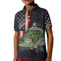 Custom Largemouth Bass Fishing Kid Polo Shirt American Flag and Bubble Texture Background - Wonder Print Shop