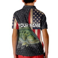 Custom Largemouth Bass Fishing Kid Polo Shirt American Flag and Bubble Texture Background - Wonder Print Shop