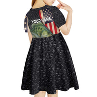 Custom Largemouth Bass Fishing Kid Short Sleeve Dress American Flag and Bubble Texture Background - Wonder Print Shop