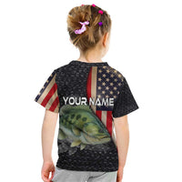 Custom Largemouth Bass Fishing Kid T Shirt American Flag and Bubble Texture Background - Wonder Print Shop