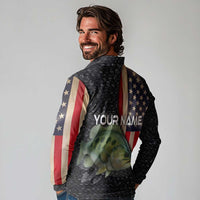 Custom Largemouth Bass Fishing Long Sleeve Polo Shirt American Flag and Bubble Texture Background - Wonder Print Shop