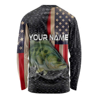 Custom Largemouth Bass Fishing Long Sleeve Shirt American Flag and Bubble Texture Background - Wonder Print Shop