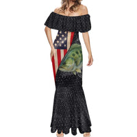 Custom Largemouth Bass Fishing Mermaid Dress American Flag and Bubble Texture Background - Wonder Print Shop