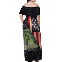 Custom Largemouth Bass Fishing Off Shoulder Maxi Dress American Flag and Bubble Texture Background - Wonder Print Shop