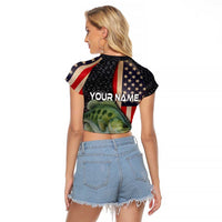 Custom Largemouth Bass Fishing Raglan Cropped T Shirt American Flag and Bubble Texture Background - Wonder Print Shop