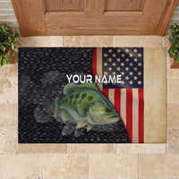 Custom Largemouth Bass Fishing Rubber Doormat American Flag and Bubble Texture Background - Wonder Print Shop