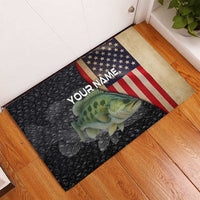 Custom Largemouth Bass Fishing Rubber Doormat American Flag and Bubble Texture Background - Wonder Print Shop