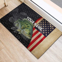 Custom Largemouth Bass Fishing Rubber Doormat American Flag and Bubble Texture Background - Wonder Print Shop
