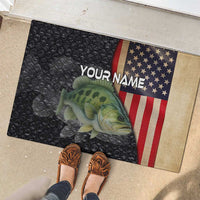 Custom Largemouth Bass Fishing Rubber Doormat American Flag and Bubble Texture Background - Wonder Print Shop