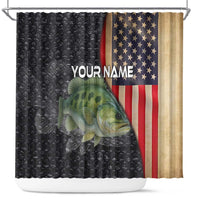 Custom Largemouth Bass Fishing Shower Curtain American Flag and Bubble Texture Background - Wonder Print Shop
