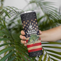 Custom Largemouth Bass Fishing Skinny Tumbler American Flag and Bubble Texture Background - Wonder Print Shop