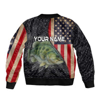 Custom Largemouth Bass Fishing Sleeve Zip Bomber Jacket American Flag and Bubble Texture Background - Wonder Print Shop