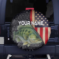 Custom Largemouth Bass Fishing Spare Tire Cover American Flag and Bubble Texture Background - Wonder Print Shop