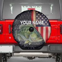 Custom Largemouth Bass Fishing Spare Tire Cover American Flag and Bubble Texture Background - Wonder Print Shop