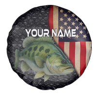Custom Largemouth Bass Fishing Spare Tire Cover American Flag and Bubble Texture Background - Wonder Print Shop