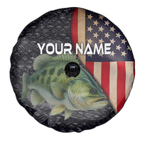 Custom Largemouth Bass Fishing Spare Tire Cover American Flag and Bubble Texture Background - Wonder Print Shop