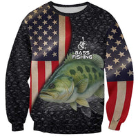 Custom Largemouth Bass Fishing Sweatshirt American Flag and Bubble Texture Background - Wonder Print Shop
