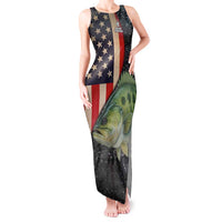 Custom Largemouth Bass Fishing Tank Maxi Dress American Flag and Bubble Texture Background - Wonder Print Shop