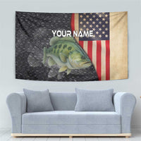 Custom Largemouth Bass Fishing Tapestry American Flag and Bubble Texture Background - Wonder Print Shop