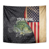 Custom Largemouth Bass Fishing Tapestry American Flag and Bubble Texture Background - Wonder Print Shop