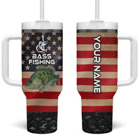 Custom Largemouth Bass Fishing Tumbler With Handle American Flag and Bubble Texture Background - Wonder Print Shop