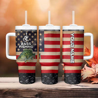Custom Largemouth Bass Fishing Tumbler With Handle American Flag and Bubble Texture Background - Wonder Print Shop