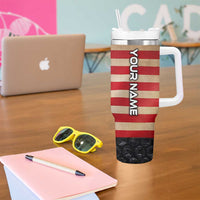 Custom Largemouth Bass Fishing Tumbler With Handle American Flag and Bubble Texture Background - Wonder Print Shop