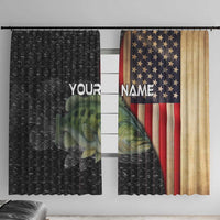 Custom Largemouth Bass Fishing Window Curtain American Flag and Bubble Texture Background - Wonder Print Shop