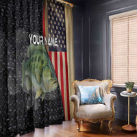 Custom Largemouth Bass Fishing Window Curtain American Flag and Bubble Texture Background - Wonder Print Shop