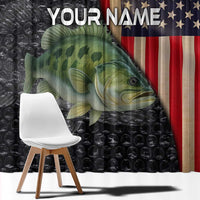 Custom Largemouth Bass Fishing Window Curtain American Flag and Bubble Texture Background - Wonder Print Shop