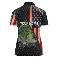 Custom Largemouth Bass Fishing Women Polo Shirt American Flag and Bubble Texture Background - Wonder Print Shop