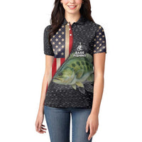 Custom Largemouth Bass Fishing Women Polo Shirt American Flag and Bubble Texture Background - Wonder Print Shop
