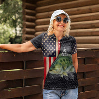 Custom Largemouth Bass Fishing Women Polo Shirt American Flag and Bubble Texture Background - Wonder Print Shop