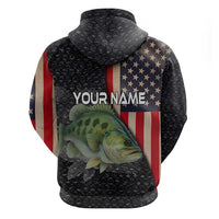 Custom Largemouth Bass Fishing Zip Hoodie American Flag and Bubble Texture Background - Wonder Print Shop