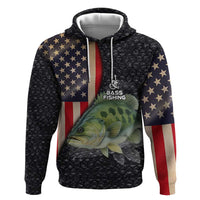 Custom Largemouth Bass Fishing Zip Hoodie American Flag and Bubble Texture Background - Wonder Print Shop