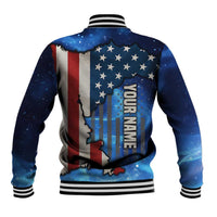 Custom American Flag Universe Patriotic Baseball Jacket Blue Galaxy Sky Graphic Design - Wonder Print Shop