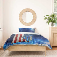 Custom American Flag Universe Patriotic Bedding Set Blue Galaxy Sky Graphic Design - Wonder Print Shop