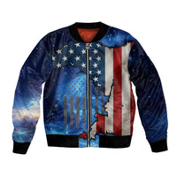 Custom American Flag Universe Patriotic Bomber Jacket Blue Galaxy Sky Graphic Design - Wonder Print Shop