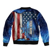 Custom American Flag Universe Patriotic Bomber Jacket Blue Galaxy Sky Graphic Design - Wonder Print Shop