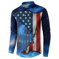 Custom American Flag Universe Patriotic Button Sweatshirt Blue Galaxy Sky Graphic Design - Wonder Print Shop