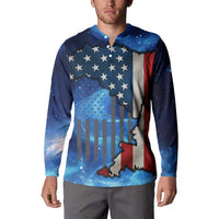 Custom American Flag Universe Patriotic Button Sweatshirt Blue Galaxy Sky Graphic Design - Wonder Print Shop