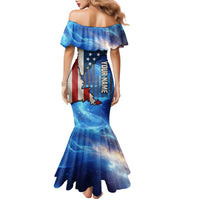 Custom American Flag Universe Patriotic Family Matching Mermaid Dress and Hawaiian Shirt Blue Galaxy Sky Graphic Design - Wonder Print Shop