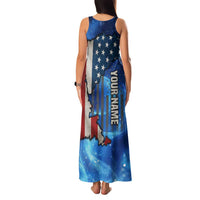Custom American Flag Universe Patriotic Family Matching Tank Maxi Dress and Hawaiian Shirt Blue Galaxy Sky Graphic Design - Wonder Print Shop