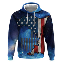Custom American Flag Universe Patriotic Hoodie Blue Galaxy Sky Graphic Design - Wonder Print Shop